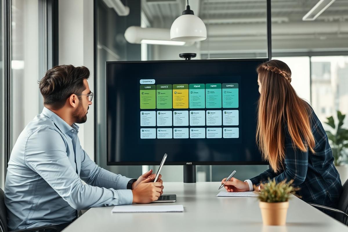 Team reviewing a lead pipeline board by stage