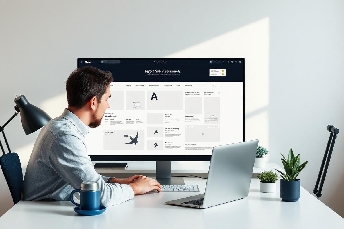 Designer refining a responsive website layout on a large monitor